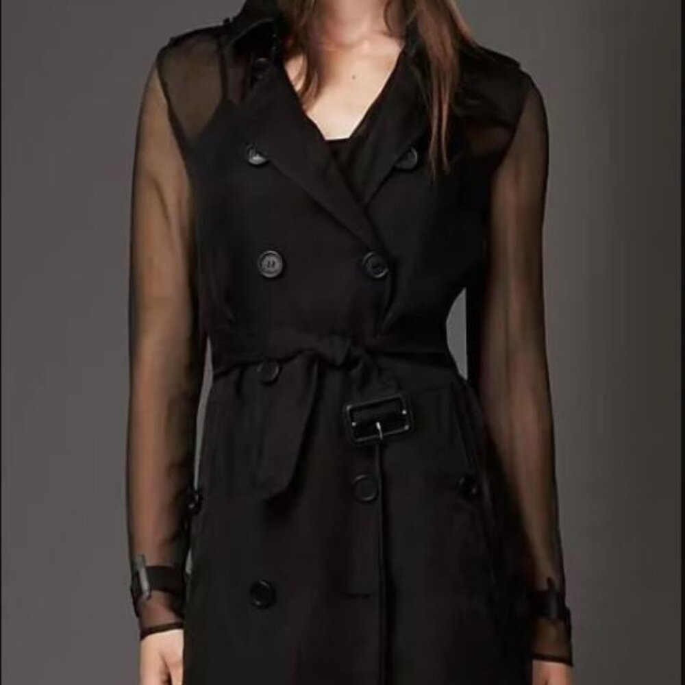 NWT BURBERRY BLACK SILK SHEER TRENCH COAT
